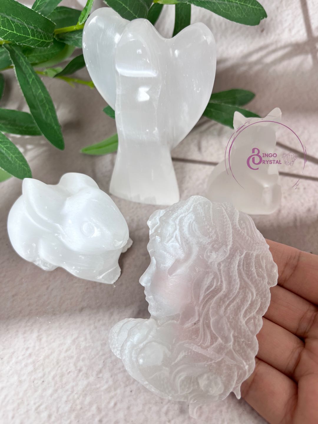 Selenite Carvings (Angel, Rabbit&Moon, Medusa, Cat, Dolphin...)