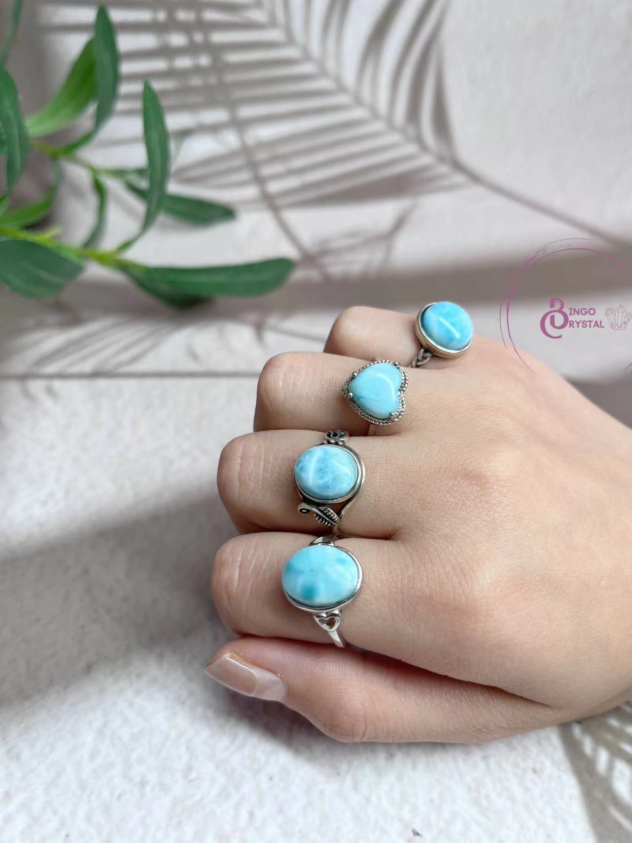 (Larimar) Sea Lace Stone & Silve Rings